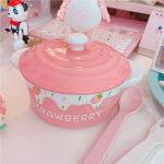 Cute pink Strawberry ceramic Bowl with Lid - Image 5
