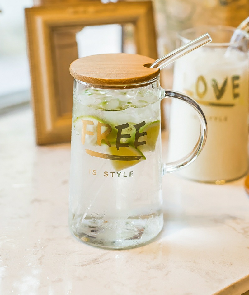 20210316_135523 Glass water Mug with lid spoon - Image 1
