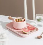 Pink grey one person breakfast tableware