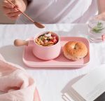Pink grey one person breakfast tableware - Image 3
