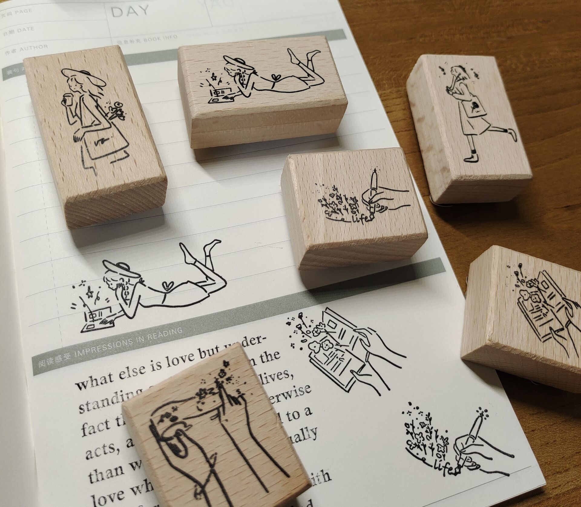 Girl Character Retro Wooden Stamp