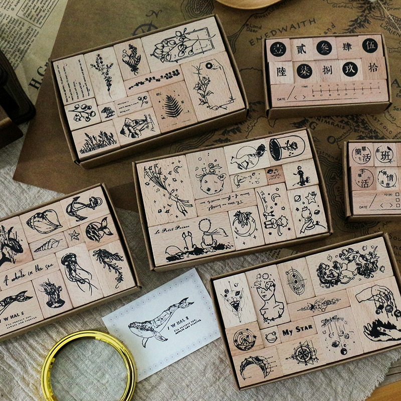 465279286 Retro Wooden Stamp set - Image 1