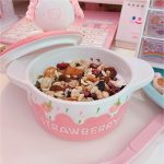 Cute pink Strawberry ceramic Bowl with Lid - Image 3