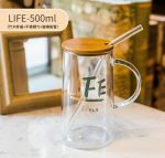 Glass water Mug with lid spoon - Image 7