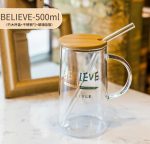 Glass water Mug with lid spoon - Image 9