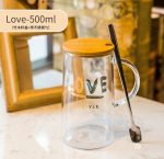 Glass water Mug with lid spoon - Image 5