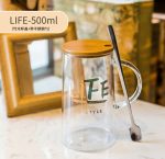 Glass water Mug with lid spoon - Image 10