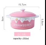Cute pink Strawberry ceramic Bowl with Lid - Image 4