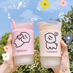 Kawaii Alpaca Frosted Milk Coffee Glass Cup with Lid and Spoon