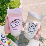 Kawaii Alpaca Frosted Milk Coffee Glass Cup with Lid and Spoon - Image 4