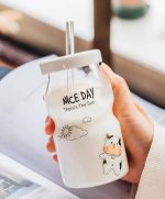 Super Cute Milk Water Cup with Loose Lid and Straw - Image 5