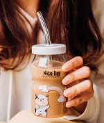 Super Cute Milk Water Cup with Loose Lid and Straw - Image 3