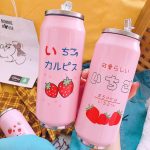 Pink Strawberry Thermal Flask With Straw Stainless Steel Tumbler Mug - Image 7