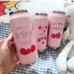 Pink Strawberry Thermal Flask With Straw Stainless Steel Tumbler Mug - Image 4