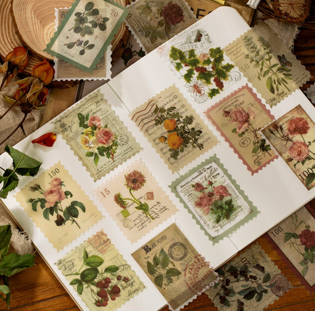 20211017_155900 60pcs Vintage Plant Flower Stamp Sticker - Image 1
