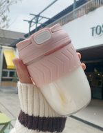 Korean Portable Glass Coffee Milk Cup With Straw - Image 11