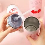 Pink Strawberry Thermal Flask With Straw Stainless Steel Tumbler Mug - Image 3