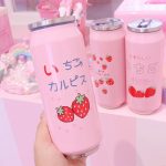 Pink Strawberry Thermal Flask With Straw Stainless Steel Tumbler Mug - Image 2