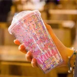Candy Color Star Sequin Drinking Water Bottle with Straw - Image 3