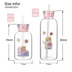 SailorMoon Kawaii Glass Water Bottle with Two Lid and Straw - Image 8