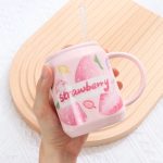 Kawaii Strawberry Orange Fruit Ceramic Cup with Lid Straw - Image 17