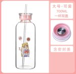 SailorMoon Kawaii Glass Water Bottle with Two Lid and Straw - Image 14