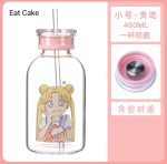 SailorMoon Kawaii Glass Water Bottle with Two Lid and Straw - Image 9