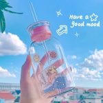 SailorMoon Kawaii Glass Water Bottle with Two Lid and Straw - Image 7