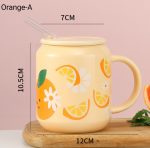 Kawaii Strawberry Orange Fruit Ceramic Cup with Lid Straw - Image 7