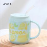 Kawaii Strawberry Orange Fruit Ceramic Cup with Lid Straw - Image 12