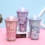 Candy Color Star Sequin Drinking Water Bottle with Straw