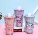 Candy Color Star Sequin Drinking Water Bottle with Straw