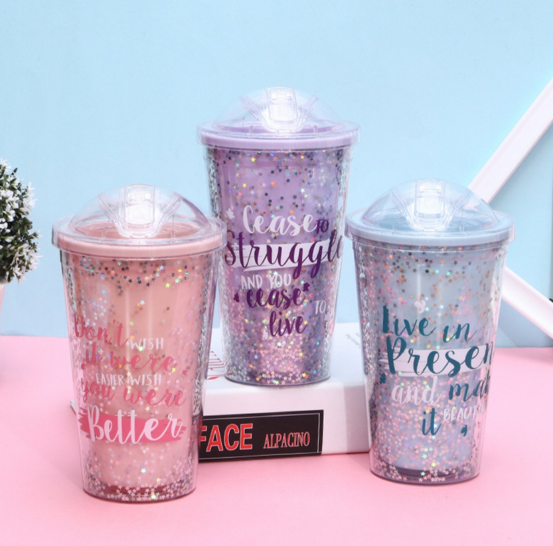 20211108_005021 Candy Color Star Sequin Drinking Water Bottle with Straw - Image 1