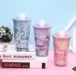 Candy Color Star Sequin Drinking Water Bottle with Straw - Image 2