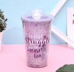 Candy Color Star Sequin Drinking Water Bottle with Straw - Image 9