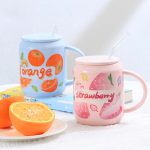 Kawaii Strawberry Orange Fruit Ceramic Cup with Lid Straw - Image 16