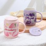 Kawaii Strawberry Orange Fruit Ceramic Cup with Lid Straw - Image 4