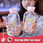 SailorMoon Kawaii Glass Water Bottle with Two Lid and Straw - Image 15