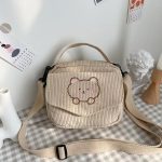 Bear Corduroy Cute Tote Messenger Bag