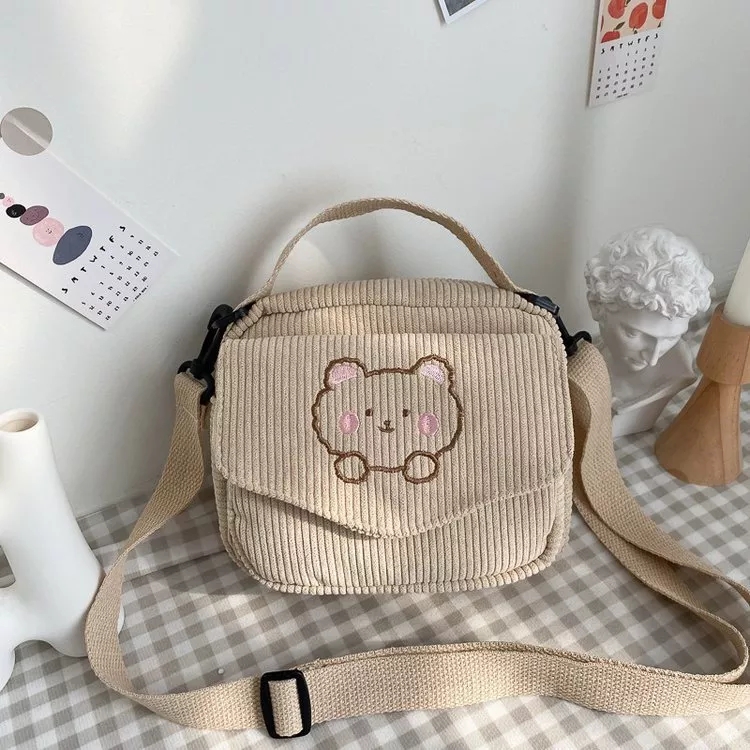 2095672569145622 (1) Bear Corduroy Cute Tote Messenger Bag - Image 1