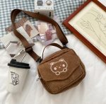 Bear Corduroy Cute Tote Messenger Bag - Image 2