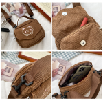 Bear Corduroy Cute Tote Messenger Bag - Image 11
