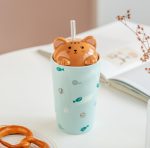 Cute Cat Ceramic Cup with Lid and Straw - Image 6