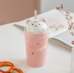 Cute Cat Ceramic Cup with Lid and Straw - Image 8