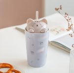 Cute Cat Ceramic Cup with Lid and Straw - Image 7