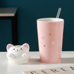 Cute Cat Ceramic Cup with Lid and Straw - Image 9