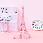 Pink Vintage Paris Eiffel Tower Sculpture Girl Desk Decor