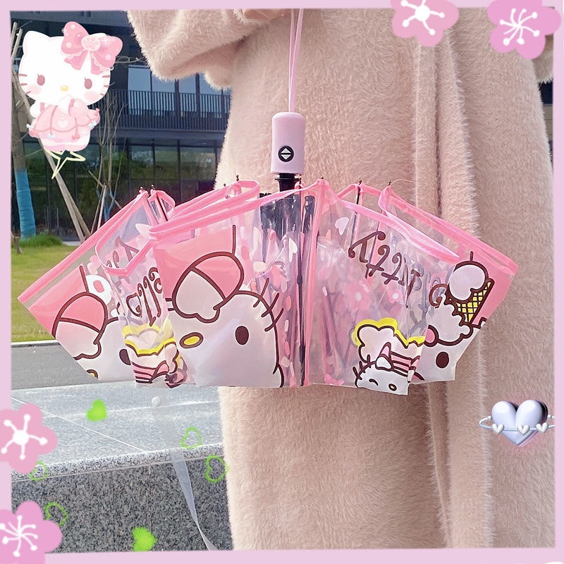 Kawaii Sanrio Hellokitty Cinnamoroll Kuromi Transparent Automatic Umbrella