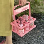 Pink Girl Heart Picnic Camping Outdoor Folding Beverage Beer Carrying Basket Coffee Milk Tea Portable Storage Basket - Image 2