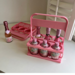 Pink Girl Heart Picnic Camping Outdoor Folding Beverage Beer Carrying Basket Coffee Milk Tea Portable Storage Basket